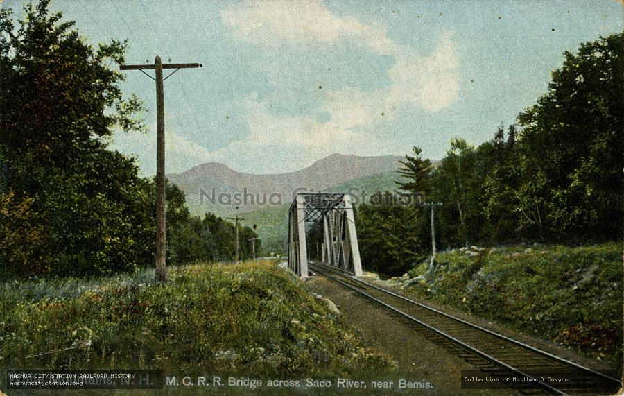 Postcard: White Mountains, New Hampshire, Maine Central Railroad Bridge across Saco River, near Bemis